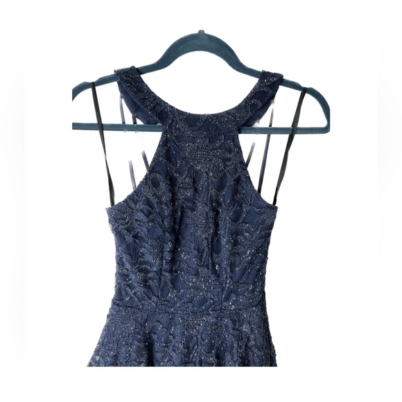 SPARKLY FORMAL NAVY BLUE HALTER DRESS A9 - Picture 2 of 6